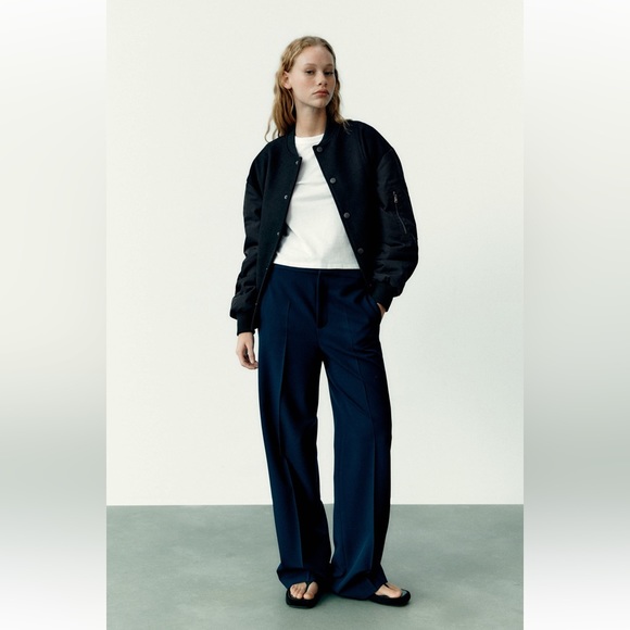 ZARA COMBINATION ZIPPERED BOMBER JACKET - Picture 2 of 9